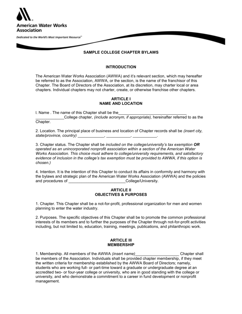 sample college chapter bylaws American Water Works Association
