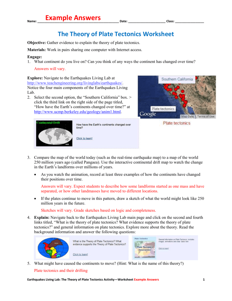 Plate Boundary Worksheet Answers