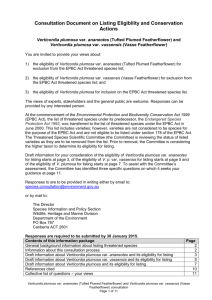 Consultation Document on Listing Eligibility and Conservation