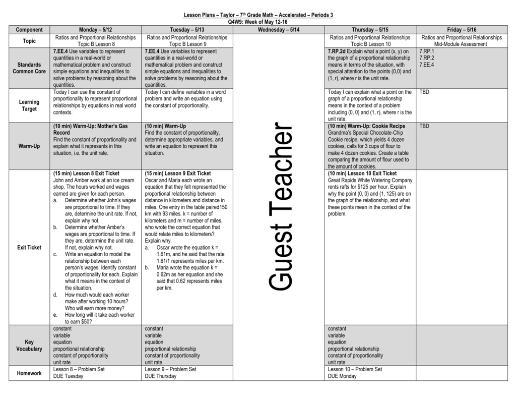 Lesson Plans 7th Grade Math Accelerated Period 3