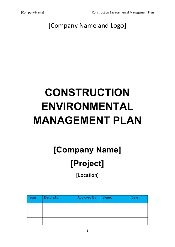Construction Environmental Management Plan Cemp Template