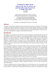 Draft paper on Generalising - Promoting Mathematical Thinking