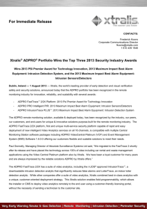 Xtralis ® ADPRO ® Portfolio Wins the Top Three 2013 Security