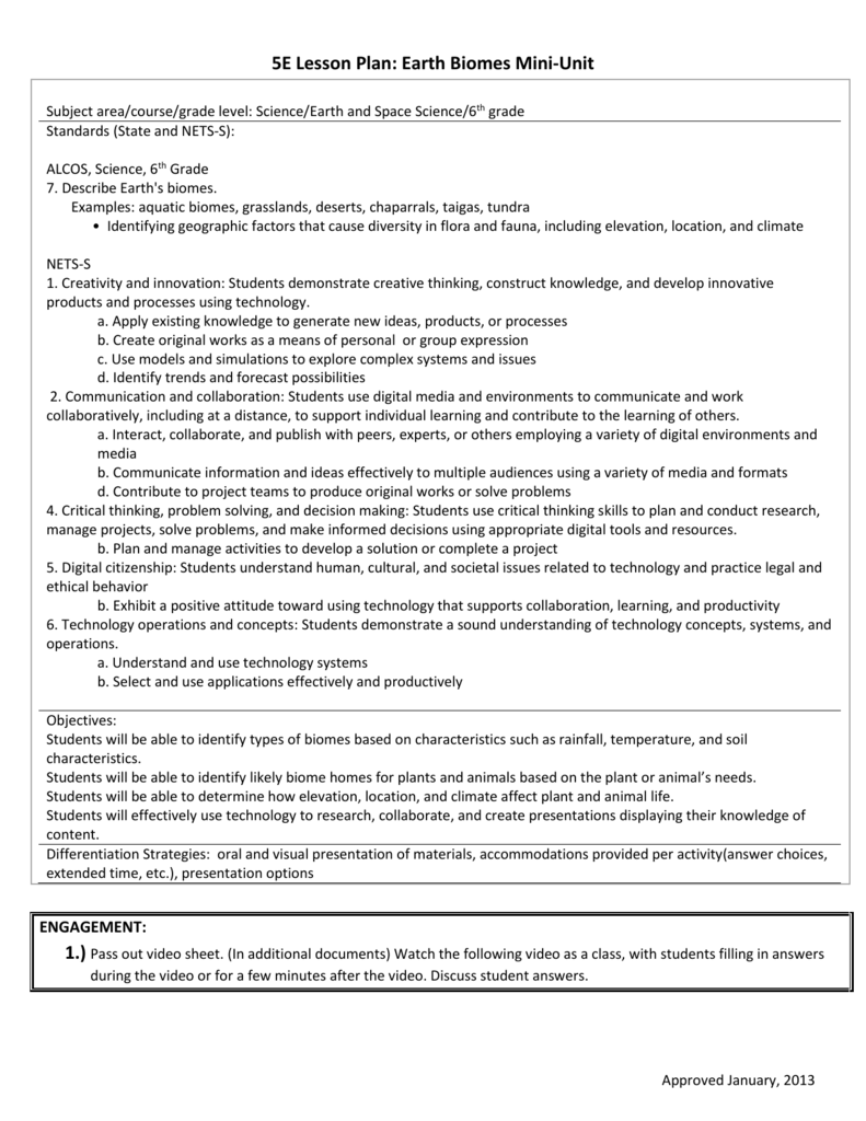 Mini Unit 5e Lesson Plan Wahltp