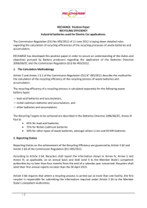 RECHARGE Position Paper RECYCLING EFFICIENCY Industrial