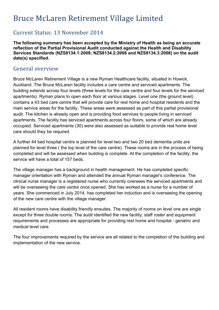 Bruce Mclaren Retirement Village Limited