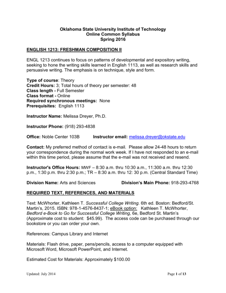 ENGL 1213 OSU Institute of Technology