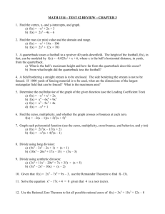 MATH 1314 – TEST #2 REVIEW – CHAPTER 3 1. Find the vertex, x