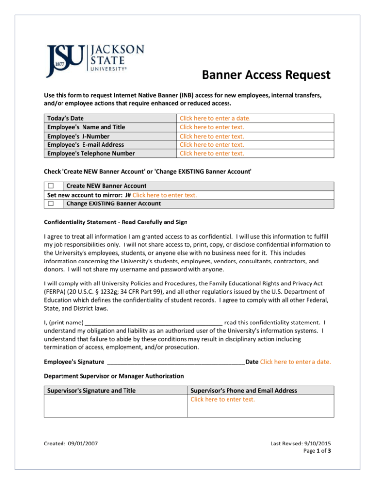 Banner Access Request Form