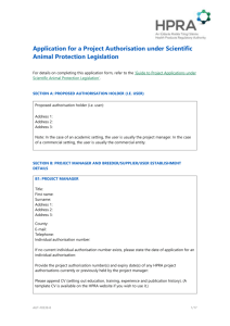 Application for a Project Authorisation under Scientific Animal