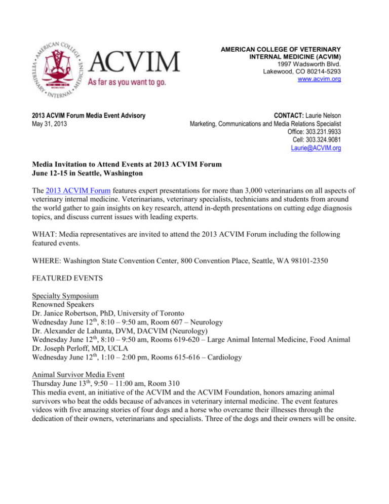 Media Event Advisory 2013 ACVIM Forum