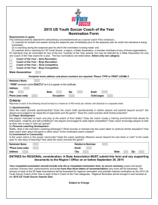 2015 Coach of the Year (Competitive/Recreational) Nomination Form