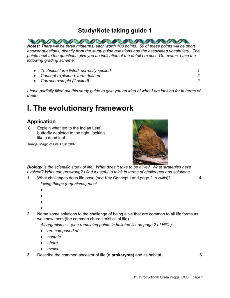 Study Note Taking Guide 1 Study Note Taking Guide 1