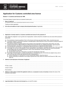 Form 1 - Application for Customs controlled area licence