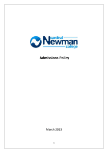 Admissions Policy 2013 - Cardinal Newman College