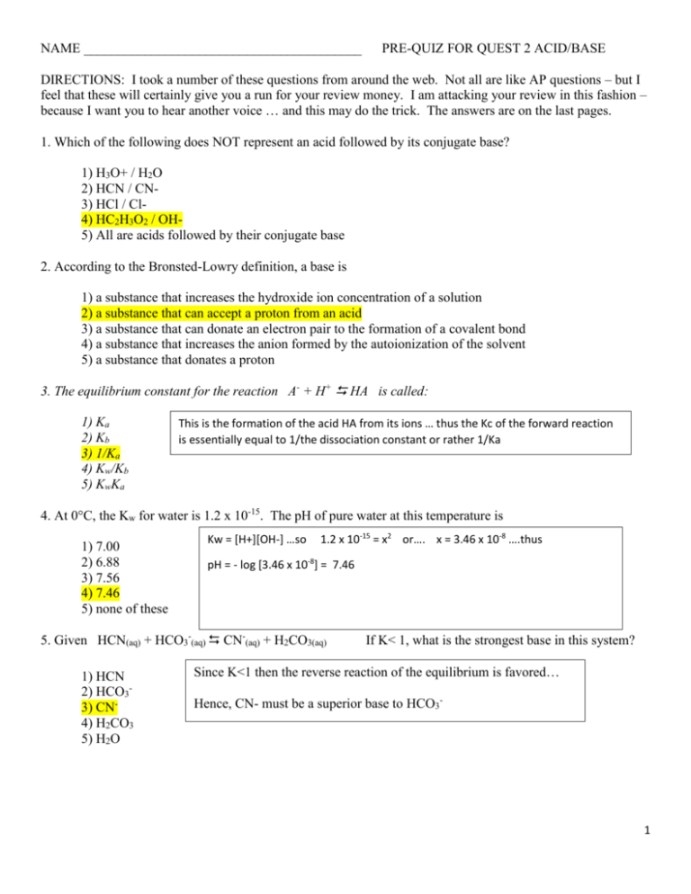 Pre Quiz Acid Base For Quest 2 With Answers Explained