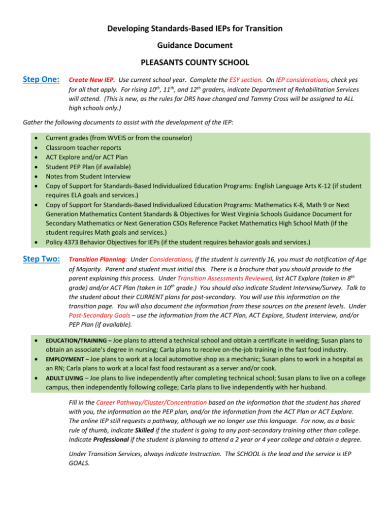 Procedures Transition Iep Cheat Sheet 