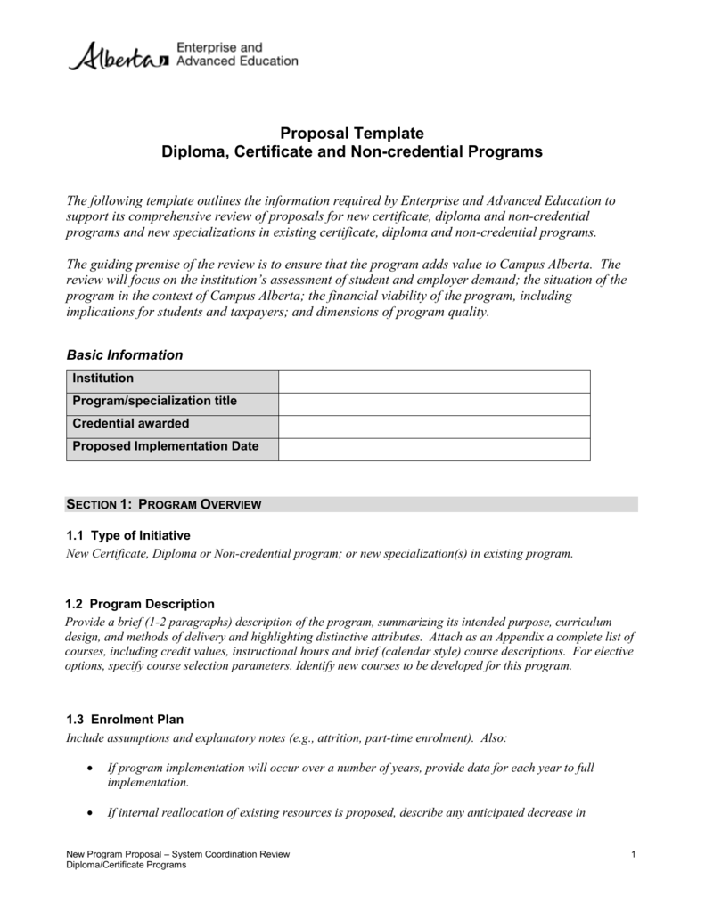 Template I: New Program - System Growth In Internal Proposal Template