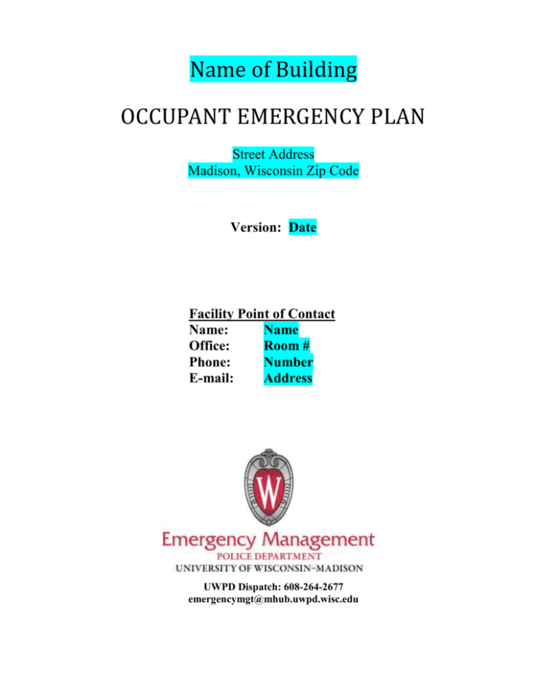 Occupant Emergency Plan Template doc UW