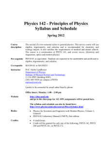Principles of Physics Syllabus and Schedule