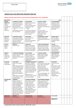 Braden Scale for Predicting Pressure Sore Risk