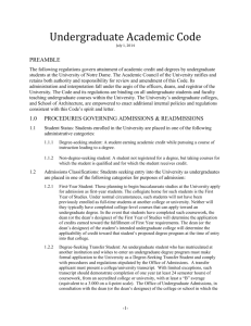 Undergraduate Academic Code - Faculty Handbook