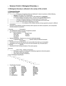 Sceince 9 Unit A Biological Diversity NOTES2012