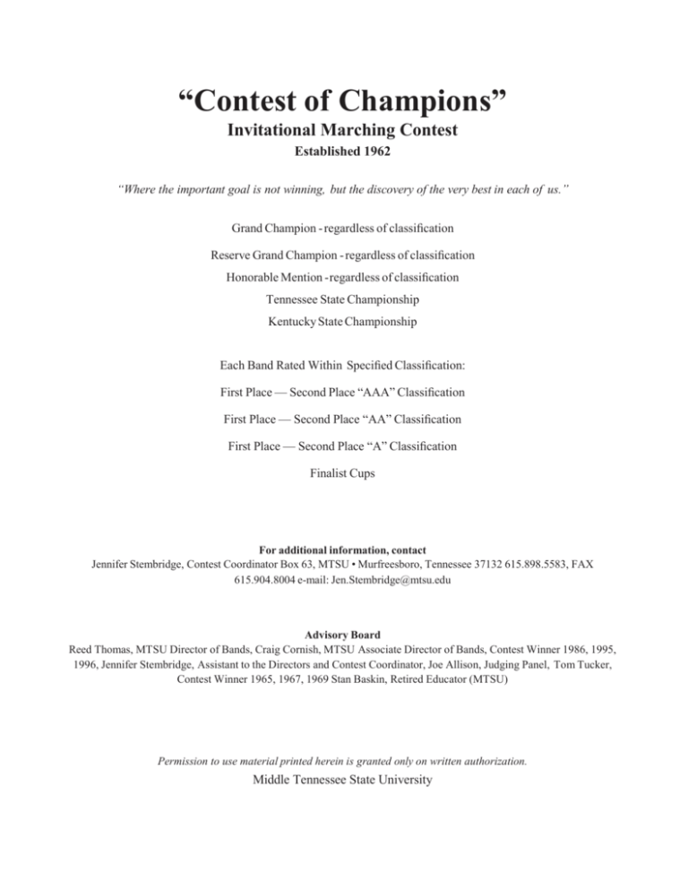 Contest Rules Middle Tennessee State University Contest Rules Middle Tennessee State University