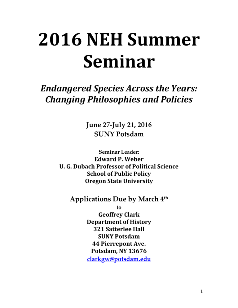 Application 2016 NEH Summer Seminar for Faculty