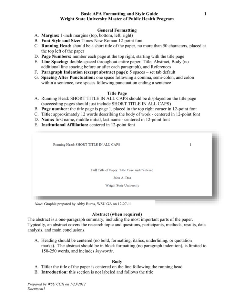 M P H Apa Formatting Guide