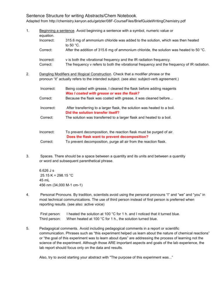 Sentence Structure In Chemistry Abstracts