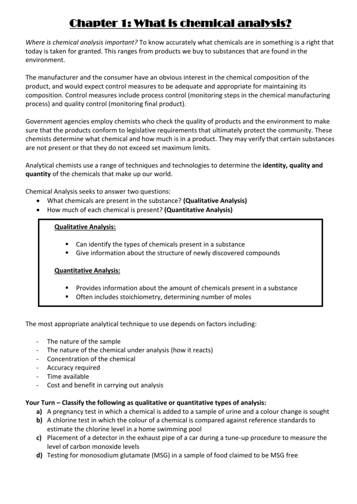 Chapter 1 What Is Chemical Analysis 