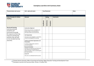 Exemplary Learnline Unit Summary sheet