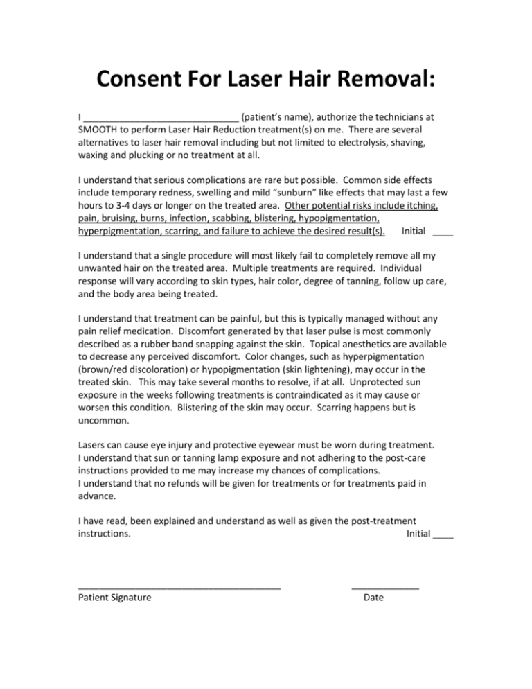 Consent Form - Smooth Laser Hair Removal