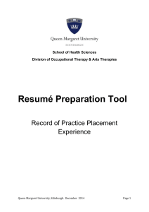 CV Preparation Tool: Record of Practice Placement Experience