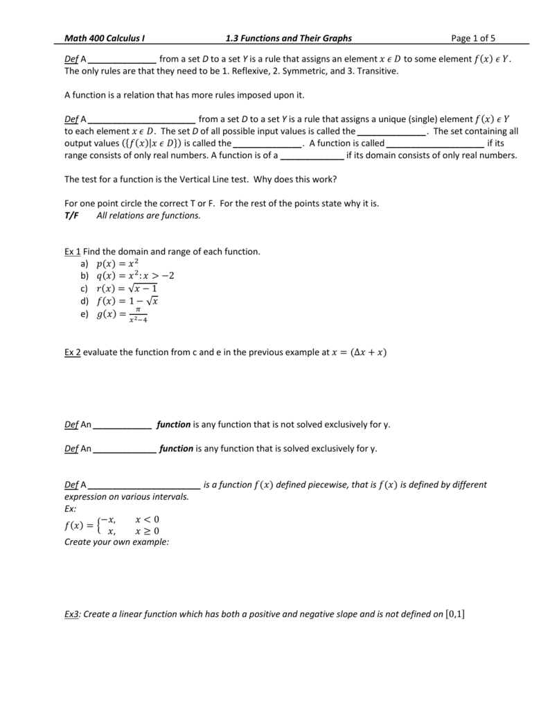 1 3 Functions Their Graphs