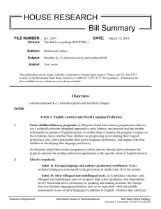 Bill Summary - Minnesota House of Representatives