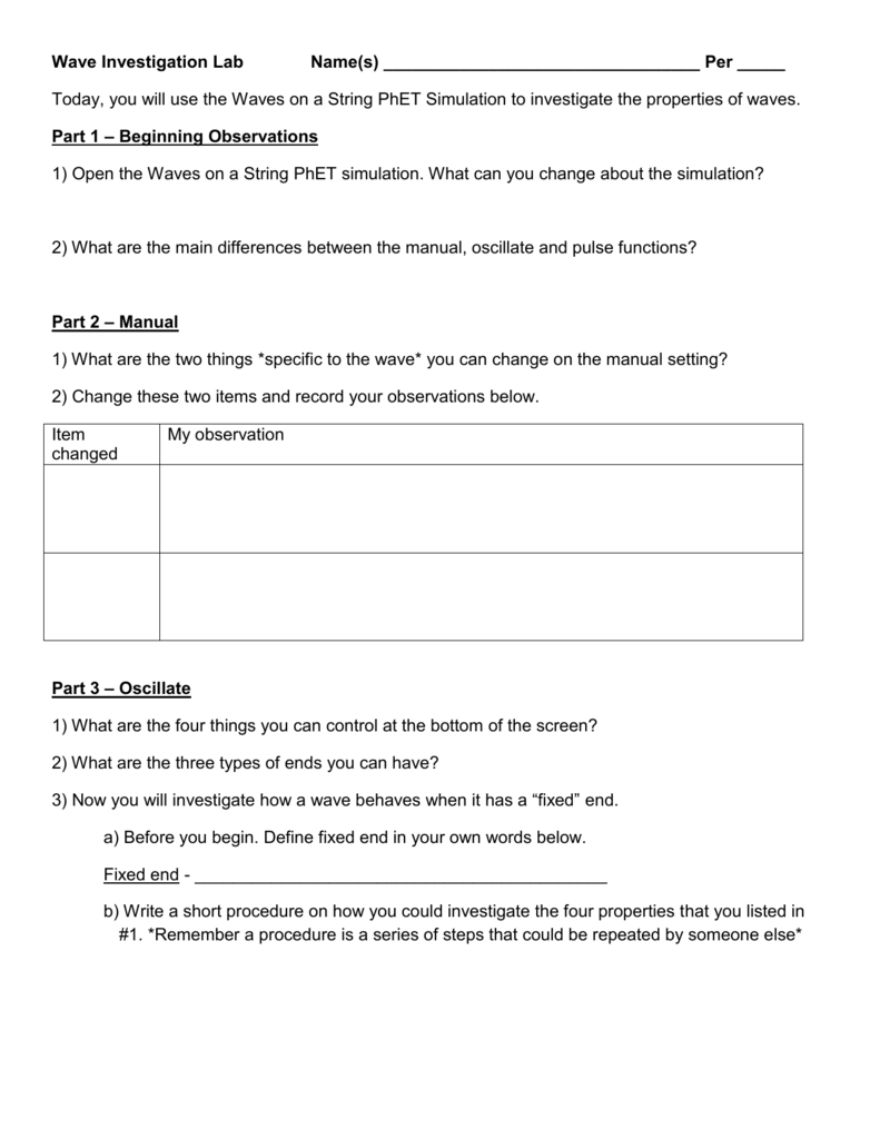 Phet Wave Simulation Lab Report Answers - Wave On A String Phet Lab