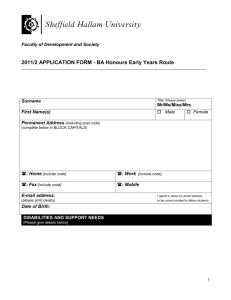 2011/2 APPLICATION FORM - BA Honours Early Years Route