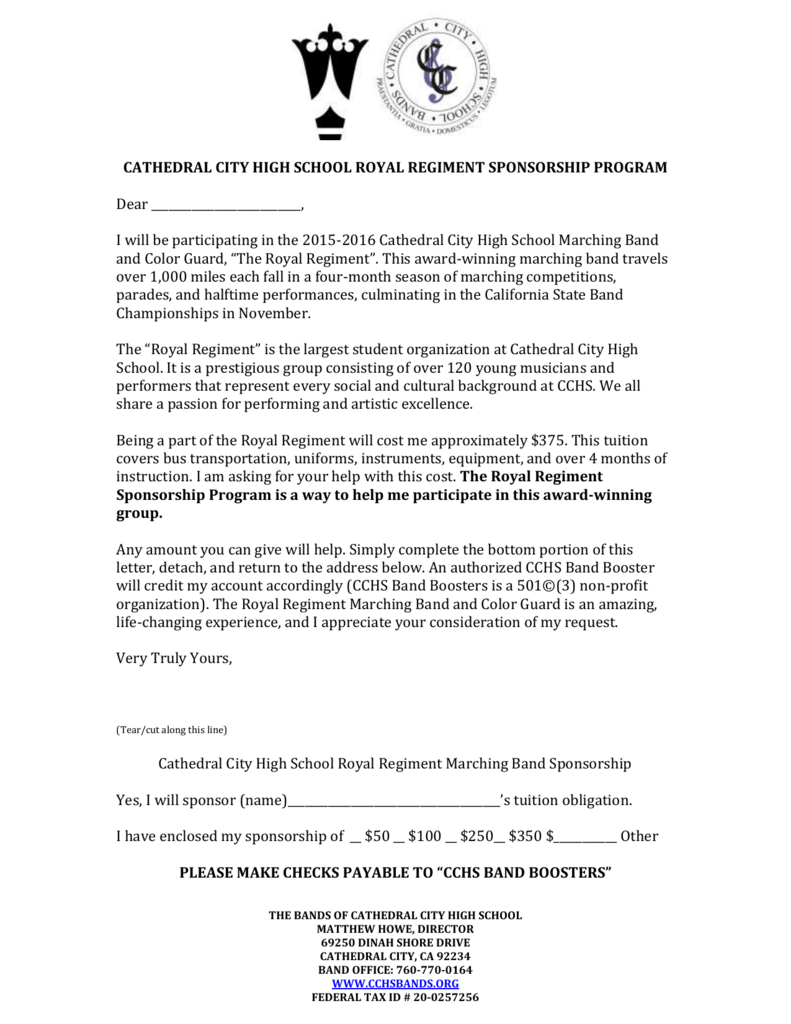 2015 Marching Band Sponsorship Letter