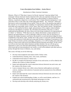 Course Description from Syllabus – Jessica Hoover Introduction to
