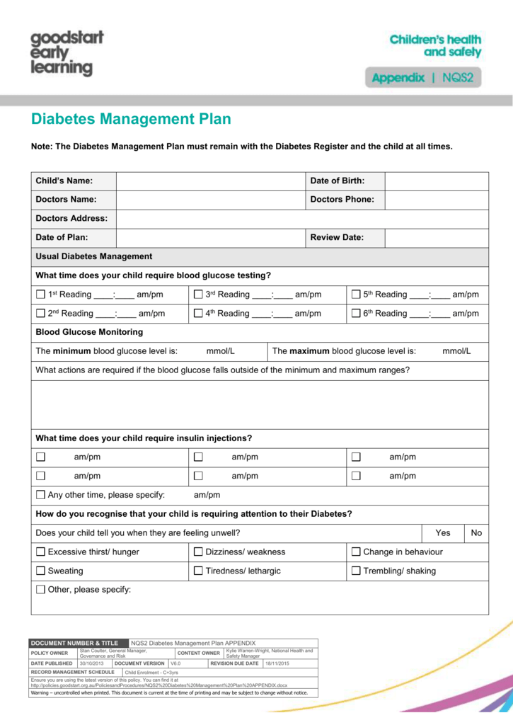 diabetes management plan