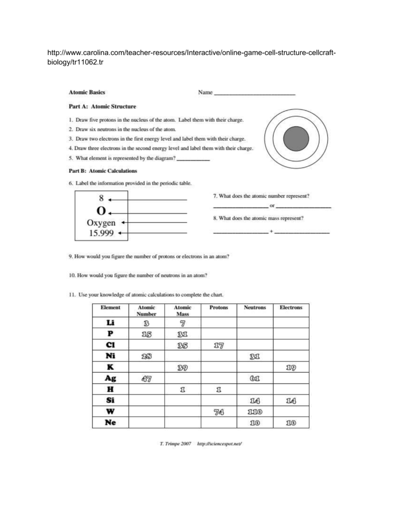 Basic Atomic Structure Worksheet Answers