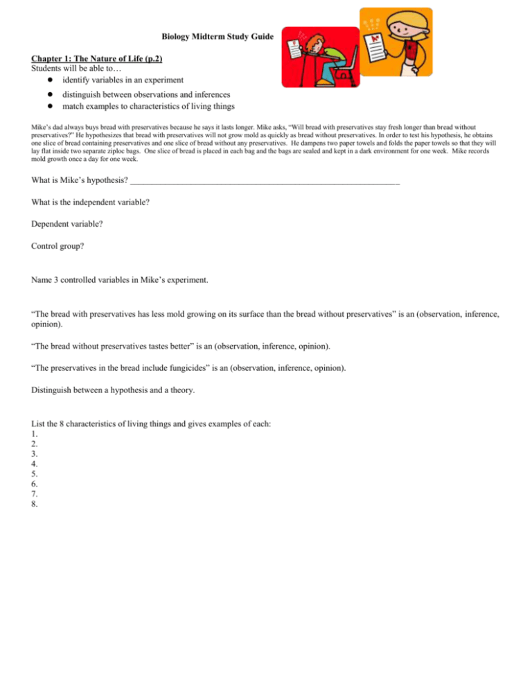 Biology Midterm Study Guide Biology Midterm Study Guide