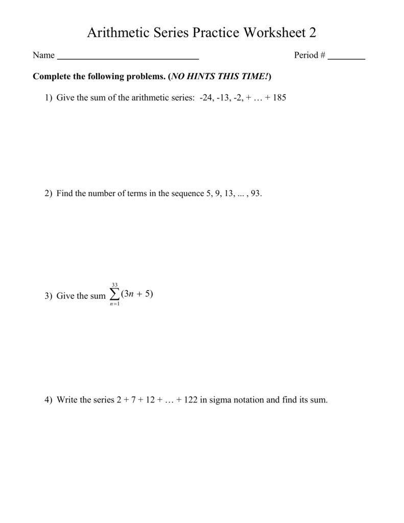 arithmetic sequences and series worksheet answers