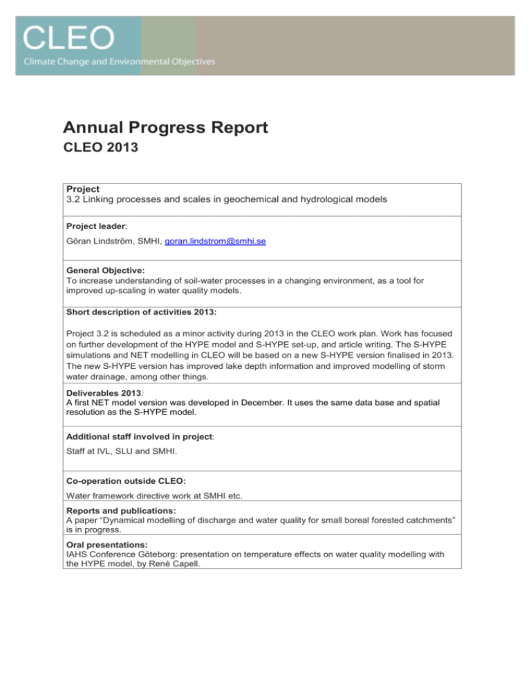 Annual Progress Report CLEO 2013 CLEO