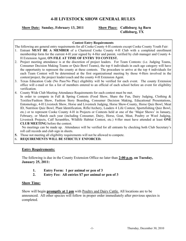 4h livestock show general rules