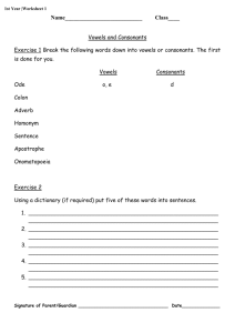 Homework Sheet 1 - Vowels & Consonants