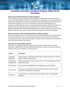 VA Health Informatics Certificate Program (AMIA 10x10) Fact Sheet