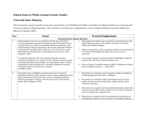 Ethical Issues in Whole Genome/Genetic Studies USM